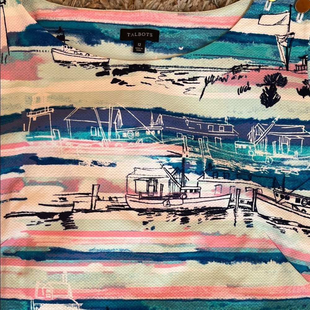 Talbots Striped Seaside Print Dress - Pink & Blue - Size 12 - Picture 6 of 11
